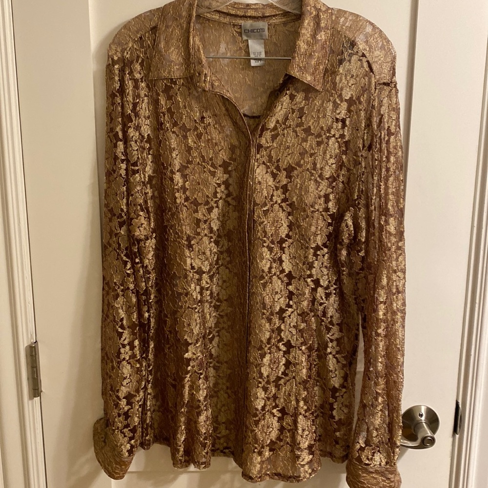 Gold lace sheer top Chico’s